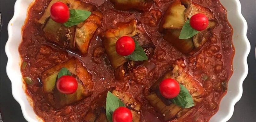 طرز تهیه بادمجان بقچه ای با گوشت چرخ کرده